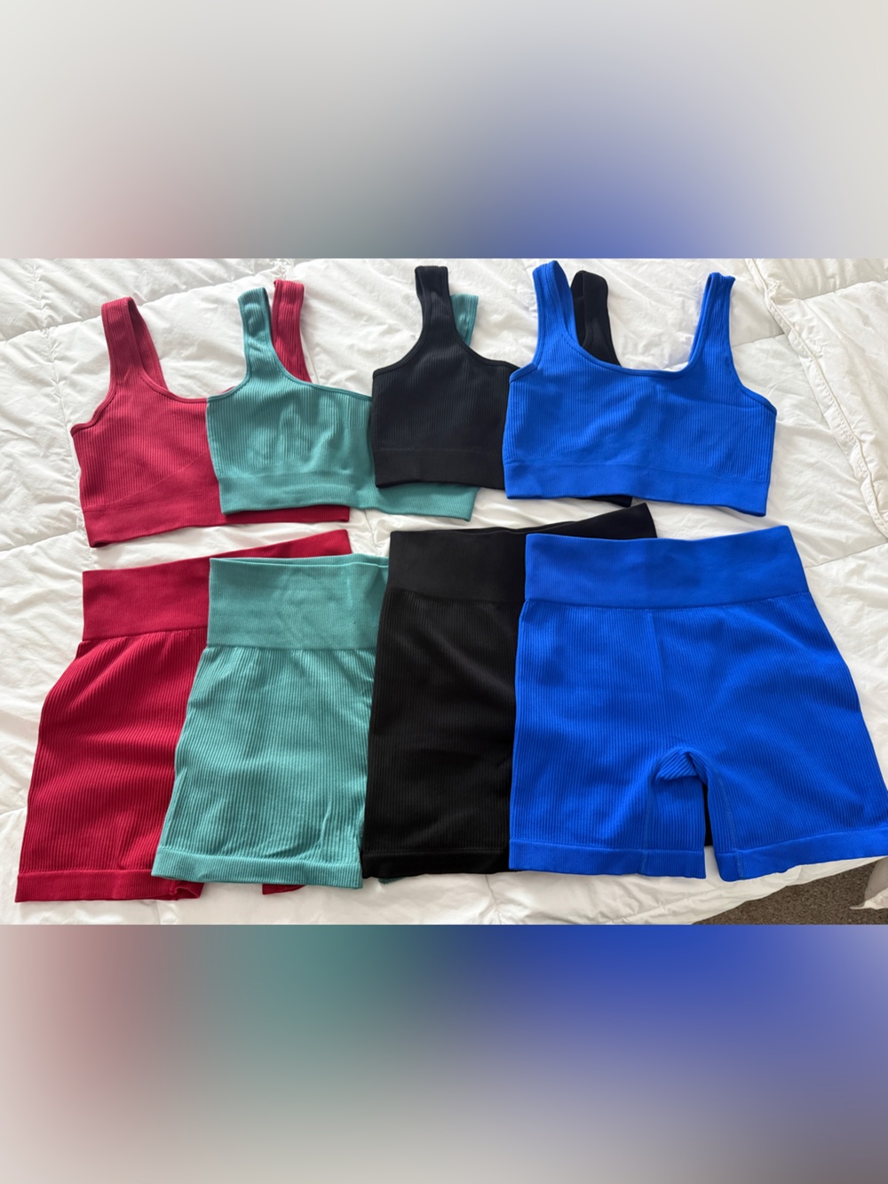 SHEIN Ribbed Tank and High-Waist Bike Shorts Set in Red, Teal, Black, Royal Blue